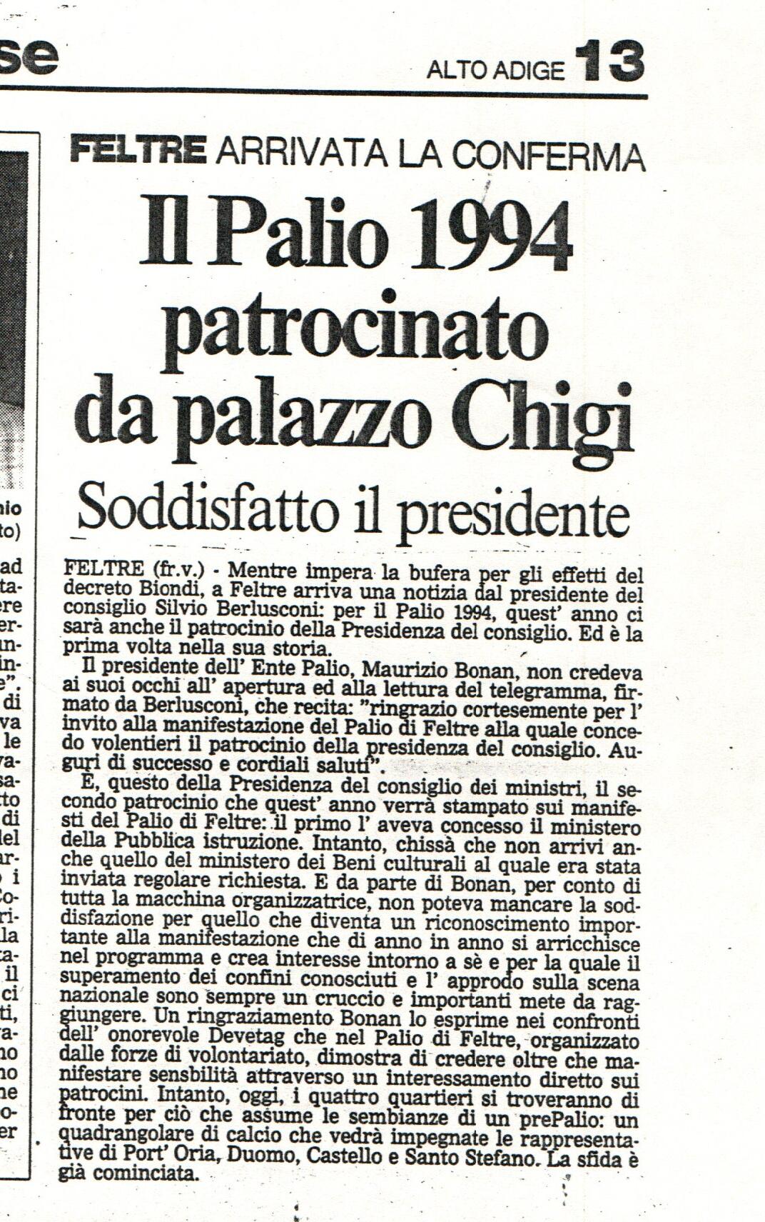 Rassegna degli articoli delle principali testate locali sul Palio 1994