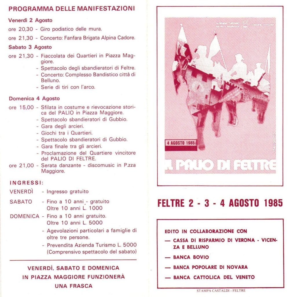 Volantino Palio di Feltre 1985