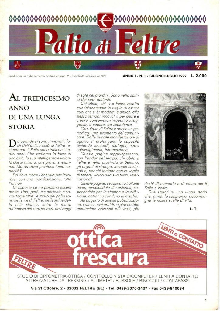 Libretto Palio di Feltre 1992 giu/lug