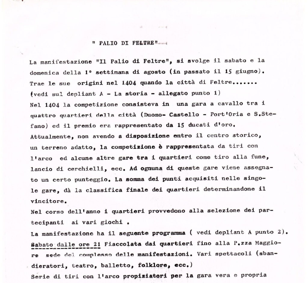 Presentazione Palio di Feltre 1984