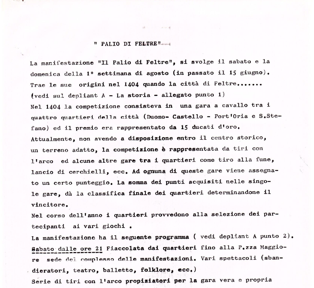Presentazione Palio di Feltre 1984