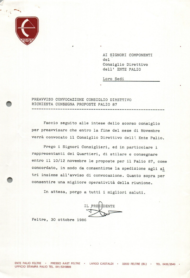 Proposte per il Palio 1987