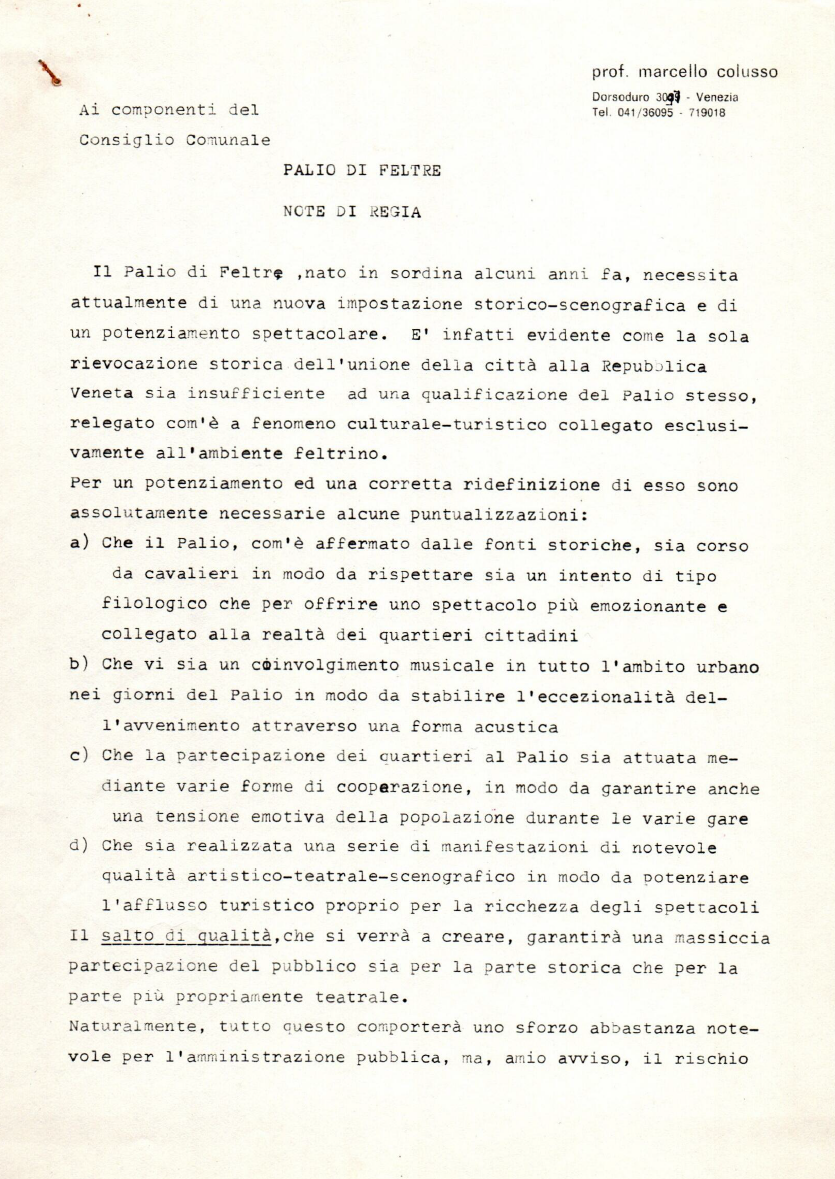 Marcello Colusso scrive al Consiglio Comunale di Feltre