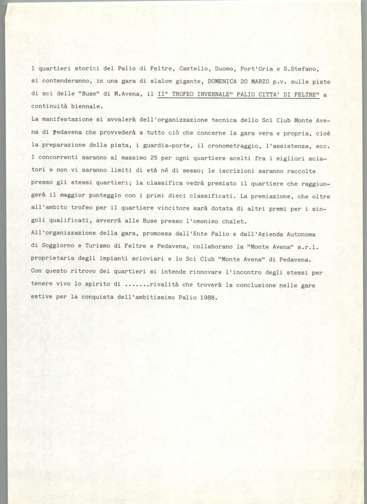 II° trofeo invernale Palio Città di Feltre 1987