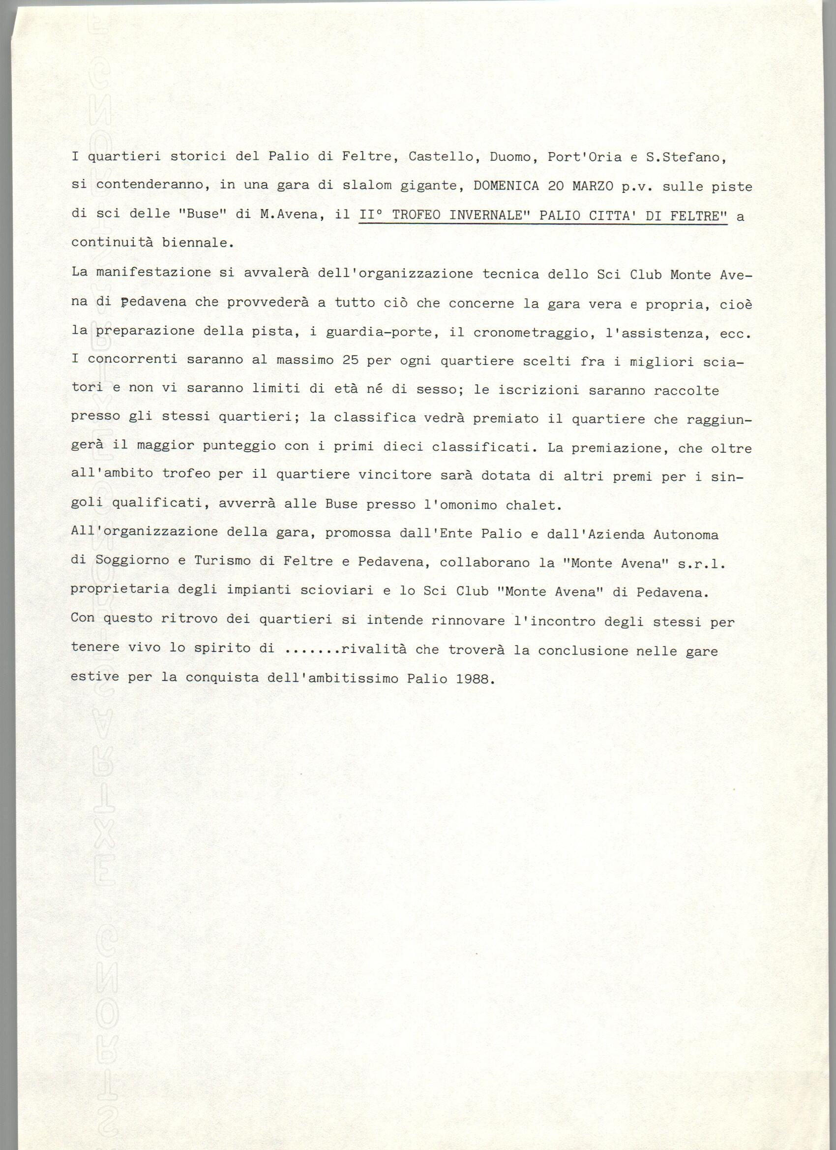 II° trofeo invernale Palio Città di Feltre 1987