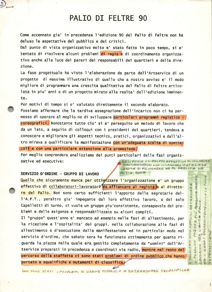 Commento tecnico-registico dell'edizione Palio 1990