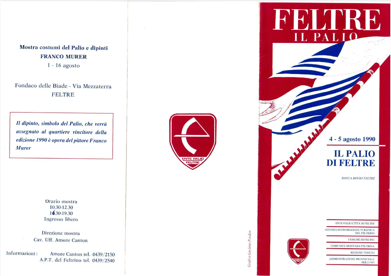 Volantino Palio di Feltre 1990 con focus su Mostra e costumi dipinti Franco Murer