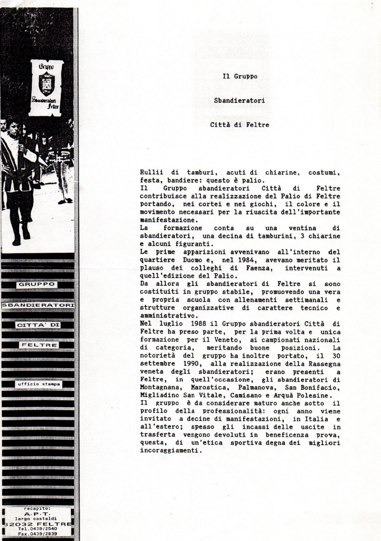 Il gruppo sbandieratori Città di Feltre nell’edizione Palio 1992