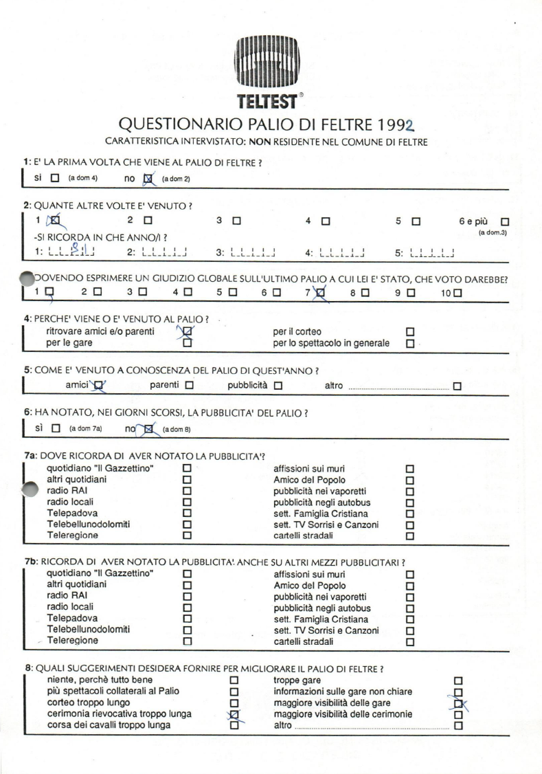 TELTEST- Questionari compilati sul Palio di Feltre