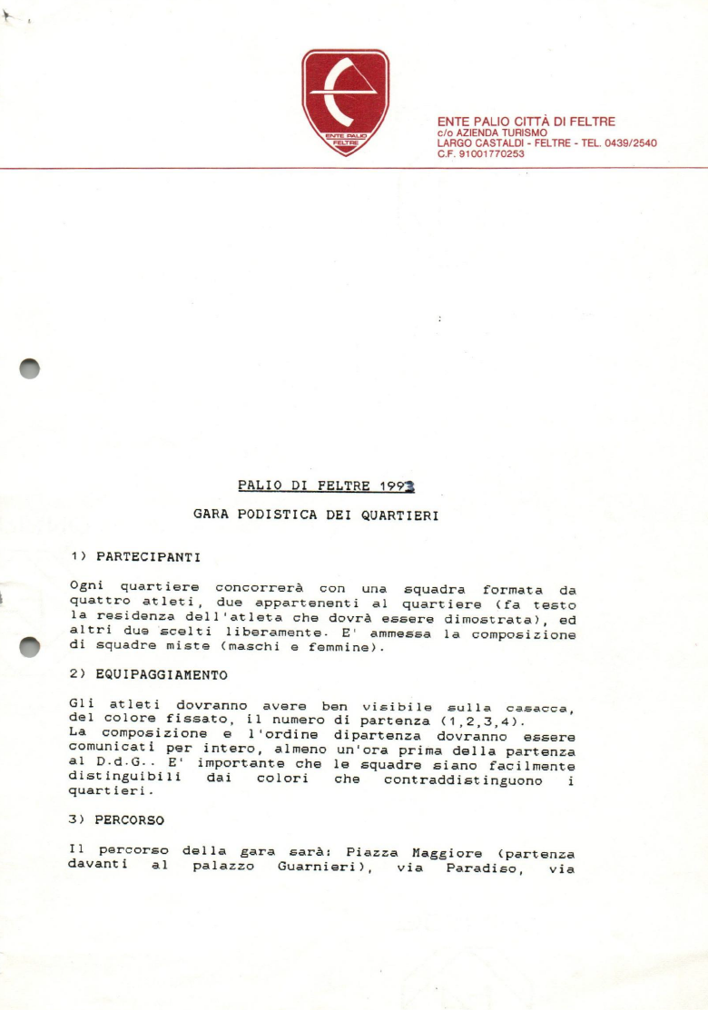 Assegnazione punteggio sfide Palio di Feltre 1993
