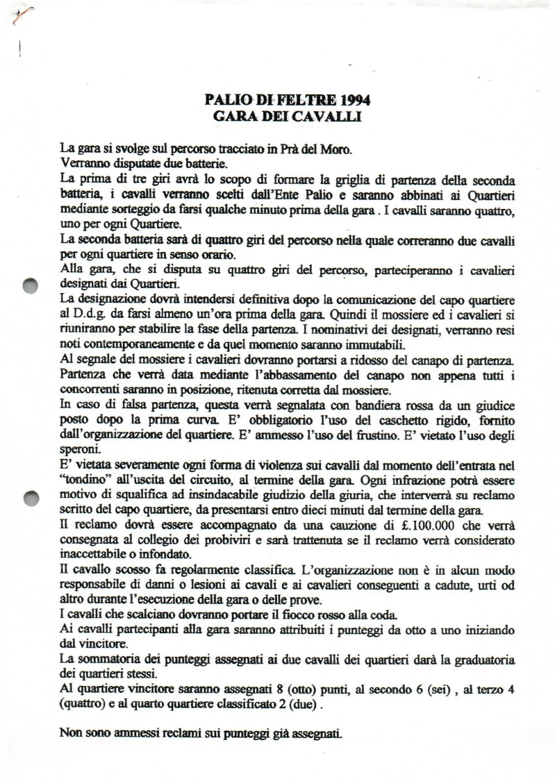 Regolamento delle gare edizione 1994