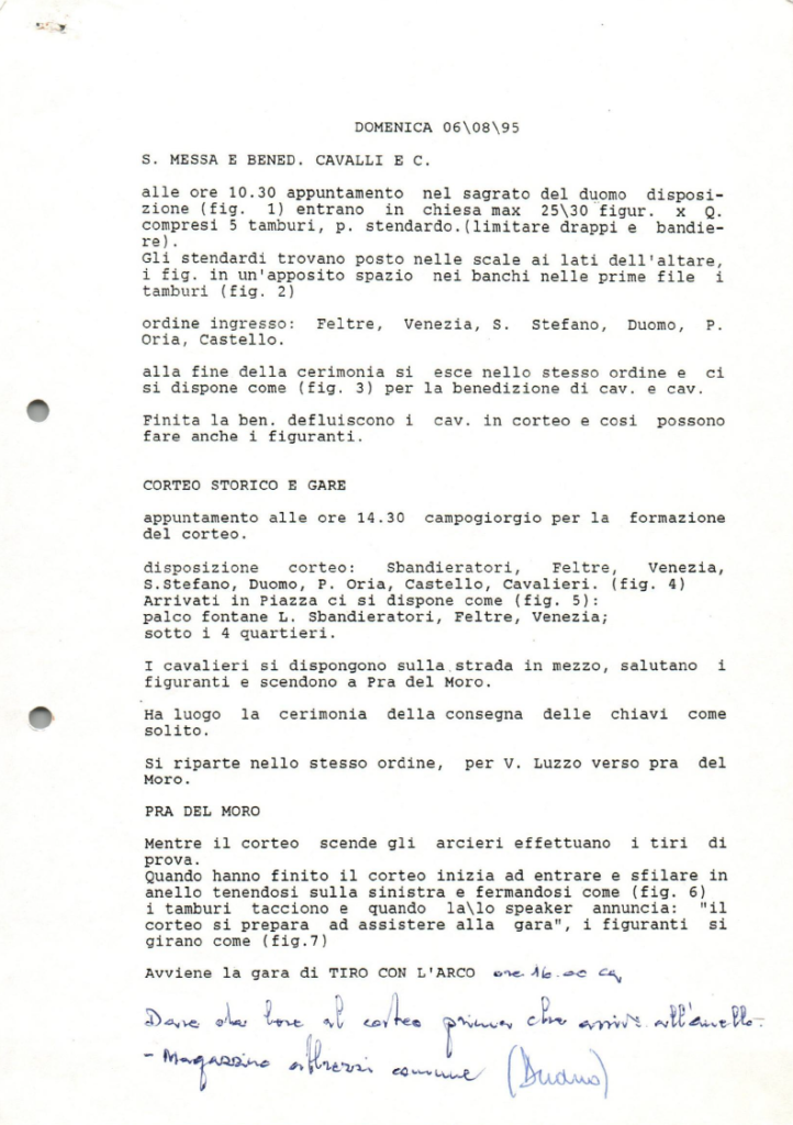 Programma e cortei di domenica 6 agosto 1995