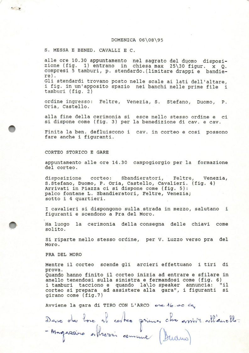 Programma e cortei di domenica 6 agosto 1995