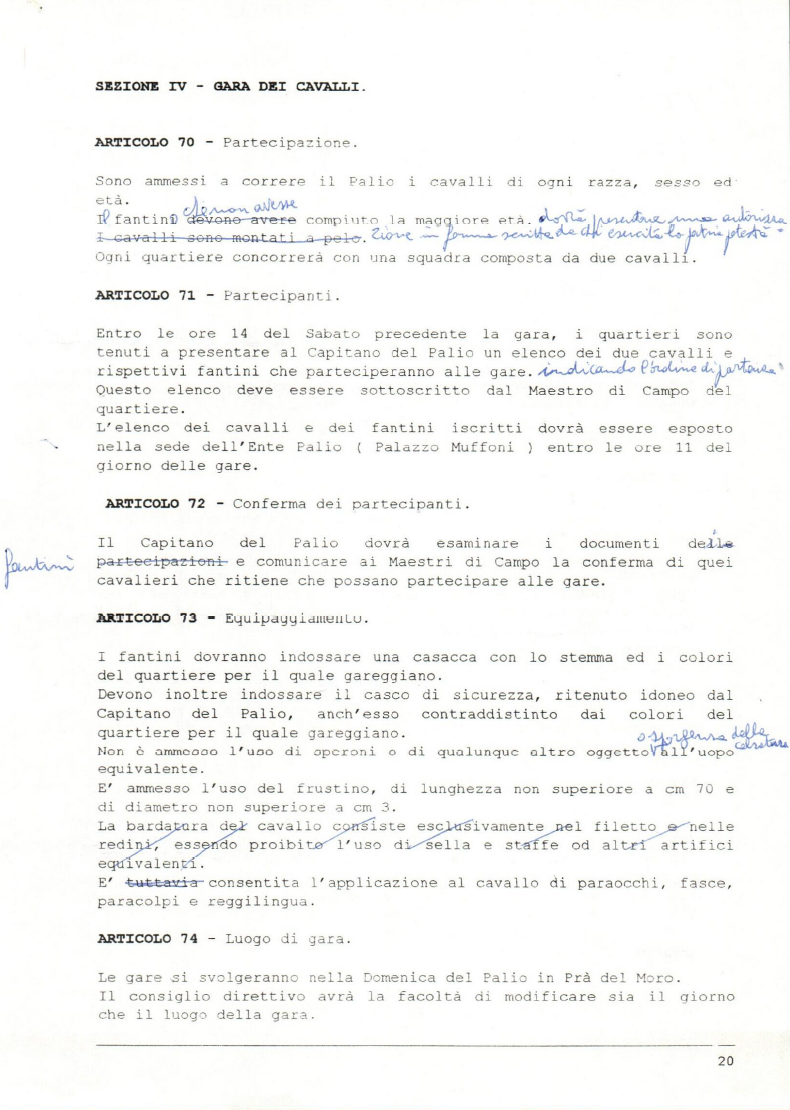 Modifiche del Regolamento per i giochi del Palio di Feltre