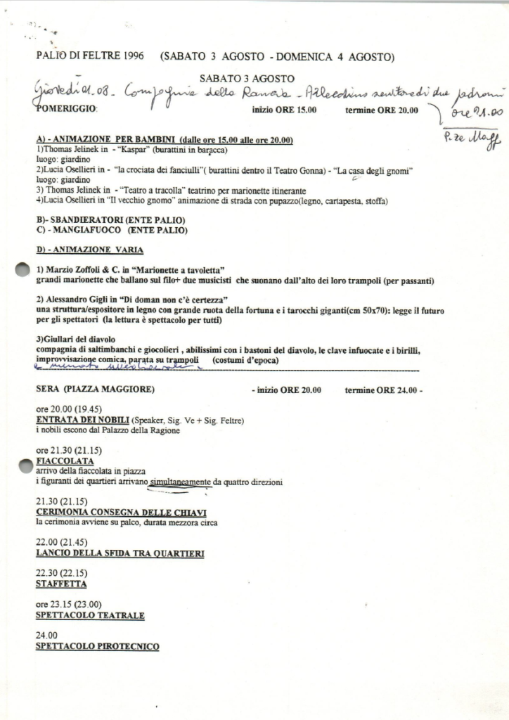 Programma Palio di Feltre edizione 1996